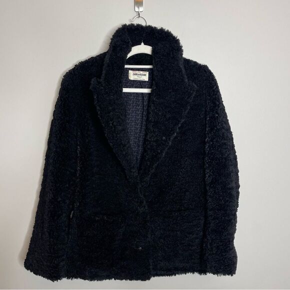 $498 ZADIG &VOLTAIRE WOMEN'S JACKET/ COAT TEDDY SOFT Fleur Soft Black NWT - Picture 13 of 15